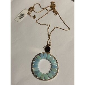 NEW WITH TAGS Long Gold Necklace Featuring a Circular Pendant with Beaded Accent